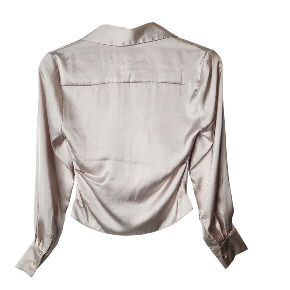 ASTR The Label Collared Satin Ruched Long Sleeve Top Blouse Champagne Size XS - Picture 4 of 5